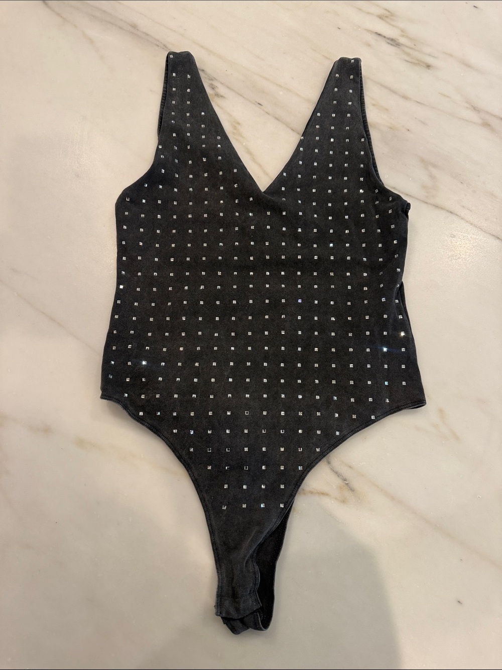 Zara Black Rhinestone-Studded One-Piece Bodysuit size large